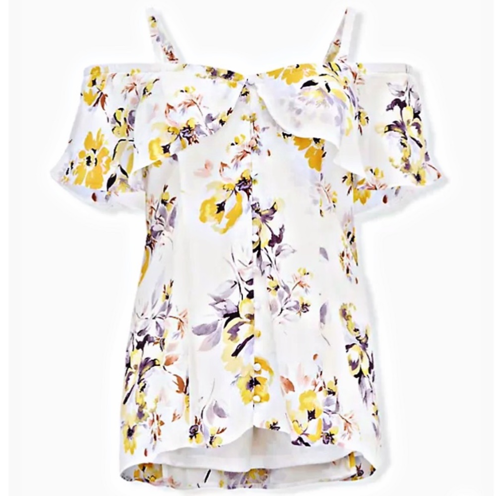 TORRID WHITE FLORAL GEORGETTE FIT & FLARE COLD SHOULDER TOP